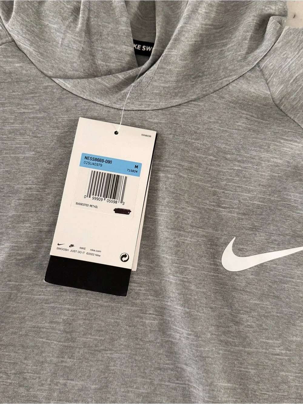 Nike Swim Hydroguard Hoodie Shirt Men's Medium Gray Heather Dri-Fit UPF 40+ Sun